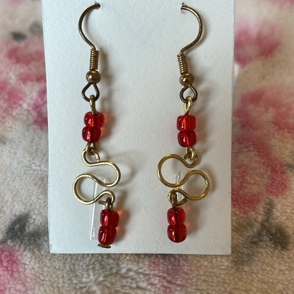 Red Infinity Earrings Handmade - Picture 12 of 15